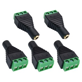 AAOTOKK 3 Pole 3.5mm Screw Terminal 3.5mm (1/8) Stereo Audio Female to 3 Pin Female Screw Terminal Double Track Headphone Balun Solderless Converter Adapter(5 Pack/Female)