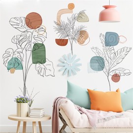 Fanwaoo Boho Tropical Plants Wall Decals Abstract Leaves Wall Stickers Hand Painted Line Art Decor for Living Room Bedroom Sofa TV Wall Decoration