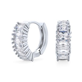 Art Deco Style Simulated Blue Sapphire Aaa CZ Lear Edge Mini Hoop Huggie Earrings for Girlfriend Wedding Bridesmaid Cocktail Prom Holiday Celebration Party Yellow Gold Silver Gold-Plated 0.5 Inches,