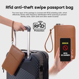 RFID Blocking Family Passport Holder Wallet 6,Premium Leather Travel Document Organizer for Women and Men,Travel Wallet for Credit Card(Brown)