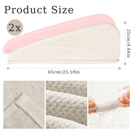 kaiyaya Pack of 2 Microfibre Hair Towel Hair Turban with Button Long and Thick Hair Quick Hat Turban Drying with Button Design for Bath Spa Pool Colours (White + Pink)