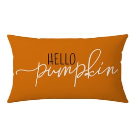 GTEXT Fall Pillow Cover 12x20 Hello Pumpkin Throw Pillow Cushion Case Autumn Decor Thanksgiving Outdoor Decorative Recotangle Linen Farmhouse Decor for Home Sofa Bed Couch