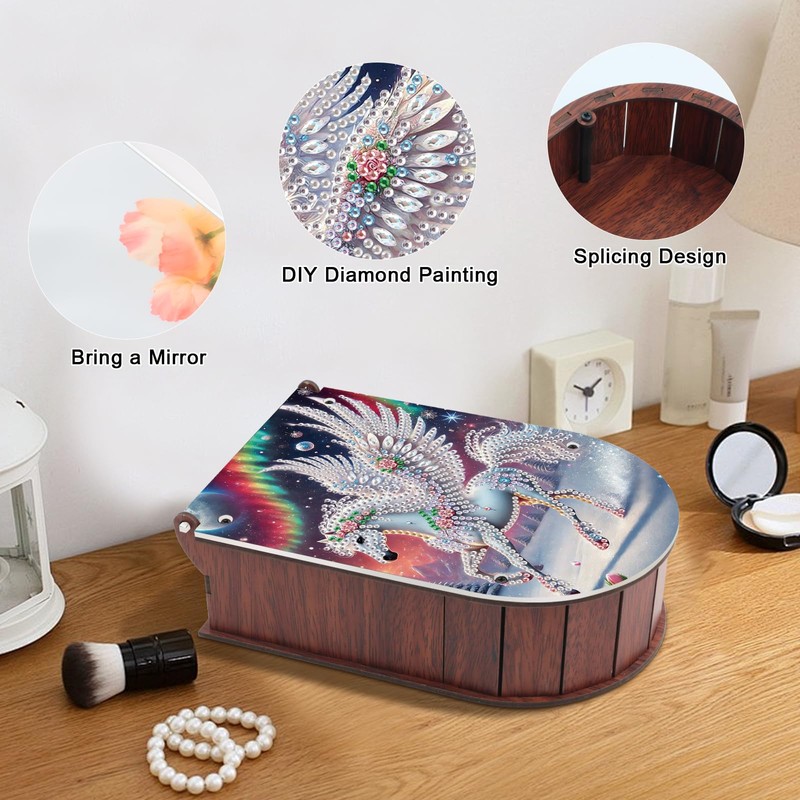 antor DIY Diamond Art Storage Box with Mirror, Crystal Diamond