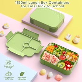 LEIKEEGO Lunch Box, Leak-Proof Bento Lunch Box Kids, Snack Box with 6 Compartment for Kids/Adults/School/Work(Green)