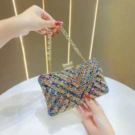 Rhinestone Clutch Purses for Women Elegant Evening Bag Sparkly Shoulder Bags Crystal Bridal Handbag for Party Prom Wedding -Colorful