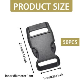 Nzexlyva 50Pcs Paracord Bracelet Buckles Clips, 3/8 Inch Side Release Buckles Plastic Clips for Paracord Bracelets, Black Dog Collars & Straps Heavy Duty Quick-Release Clips for DIY Crafts