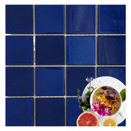 Tenedos Premium Quality 3x3 Cobalt Blue Square Pattern Porcelain Mosaic Floor Wall Pool Tile on Mesh Mounted for Kitchen Backsplash, Bathroom Shower, Accent Decor (1 Sheet)