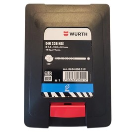 Würth Zebra Premium Metal Drill Bit Set Diameter 1.0-10.0 x 0.5 mm HSS DIN 338 Type RN 130° 19-Piece Twist Drill Bit Assortment
