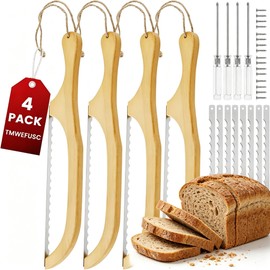 4 Pack Bread Slicer with 8 Replacement Serrated Blades for Homemade Bread