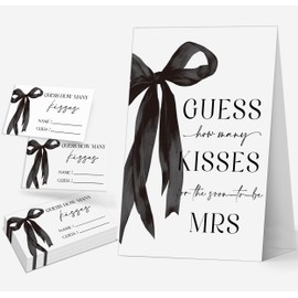 Black Bow How Many Kisses Bridal Shower Game, Bachelorette Party Games, Bridal Party Games, Couples Shower Table Decorations, Wedding Engagement Party Decor, Bachelorette Party Night Supplies
