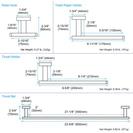 APLusee 4 Pieces 304 Stainless Steel Wall Mounted Bathroom Hardware Set, Includes 23.6-Inch Towel Bar, Hand Towel Rack, Toilet Paper Holder, Double Robe Hook, Matte Black
