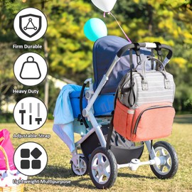 Kaket Leather Pushchair Hooks 3PCS, Buggy Clips for Handbags, Stroller Hook Clips with Anti-Slip Rope (Black)