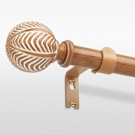 HEI! DEAR Wooden Curtain Rods for Windows 28 to 48 Inch,1 Inch Heavy Duty Decorative Wood Curtain Pole, Boho Adjustable Farmhouse Rustic Drapery Rods with Antique Imitation Wood Finial, Light Brown