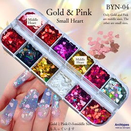 Archtypes Heart Hologram Nail Heart Holo Hologram Nail Parts 12 Colors Small Size GOLD&PINK (BYN-04)