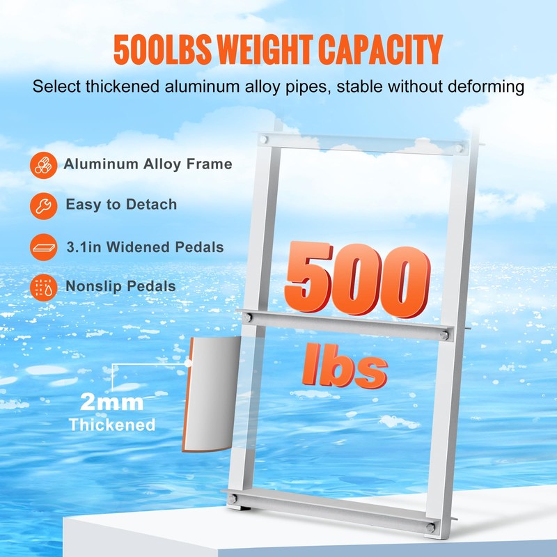 VEVOR Removable Dock Ladder 3 Steps, 500lbs Load Capacity, Aluminum