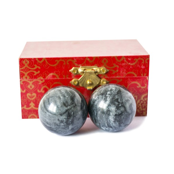 Addune Baoding Balls Natural Marble Dark Grey Health Exercise Stress Balls Chinese Hand Balls Gift with Box (1.4'')