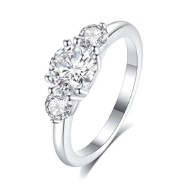 CACESTONE 3 Stone 1ct Moissanite Ring for Women, 6.5MM D Color VVS1 Round Brilliant Moissanite Engagement Wedding Proposal Promise Ring for Women, Anniversary Bridal Gift，All Size