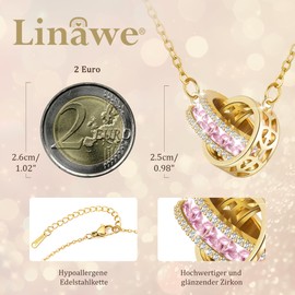 Linawe Women's Gemstone Pendant Necklace, Statement Necklace, Jewellery Set, Stainless Steel Chain, Birthstone Crystal Necklace Pendant, Available in Gold, Rose Gold and Silver, Gemstone Stainless
