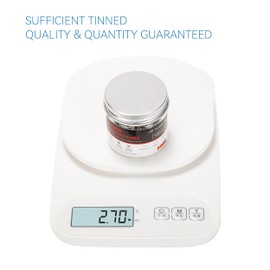 HKS 100PCS Non-Insulated Fork Terminals, #6 Stud, AWG 16-14 (1.5-2.5mm²) Tinned Red Copper Crimp Connectors, M3.5 Bolt Size, Uninsulated Wire Lugs for Electrical Wiring & Automotive Applications