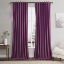 Neutral Textured Linen Blackout Curtains 120 Inches Long Purple Colored Heat Reducing Room Darkening Living Room High Ceiling to Floor Length Curtains Thermal Insulated Black Out Drapes 2 Panels Set