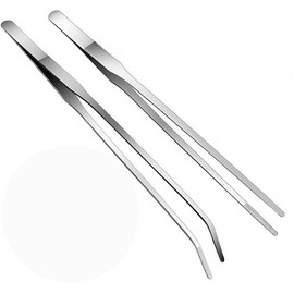 Reptile Feeding Tongs, 2Pcs Stainless Steel Feeding Tongs Long Tweezers Aquarium tweezers Rubber Tipped tweezers Straight and Curved Long Tweezers Terrarium Feeder Tool for Fish Tank Plant Aquascape