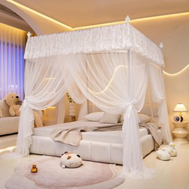 Mengersi Canopy Bed Curtains Bed Canopy,Canopy for Bed Curtains-Cozy Drape Netting,Princess Bed Drapes for Girls Adults Bedroom Decoration(Queen,White)