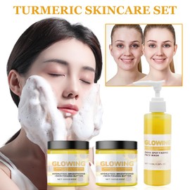Horuili Turmeric Skin Care Set, 3-in-1 Turmeric Skin Care Set, Face Wash, Turmeric Cream, Scrubs, Hydrating Turmeric Essence Set, Nourishing, Moisturising, Softening