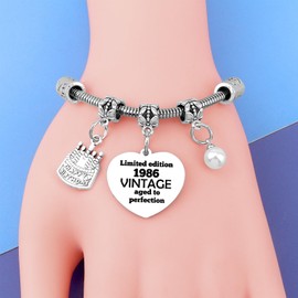 40th Birthday Gifts Women Her Stainless Steel Beads Bracelet 1986 40th Birthday Gifts for Sister Friend Mom Gift for 40 Year Old Women Friend Aunt Valentine Christmas 1986 40 Year Old Gift for Sister