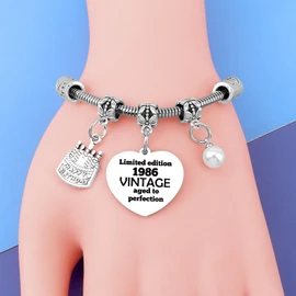 40th Birthday Gifts Women Her Stainless Steel Beads Bracelet 1986 40th Birthday Gifts for Sister Friend Mom Gift for 40 Year Old Women Friend Aunt Valentine Christmas 1986 40 Year Old Gift for Sister