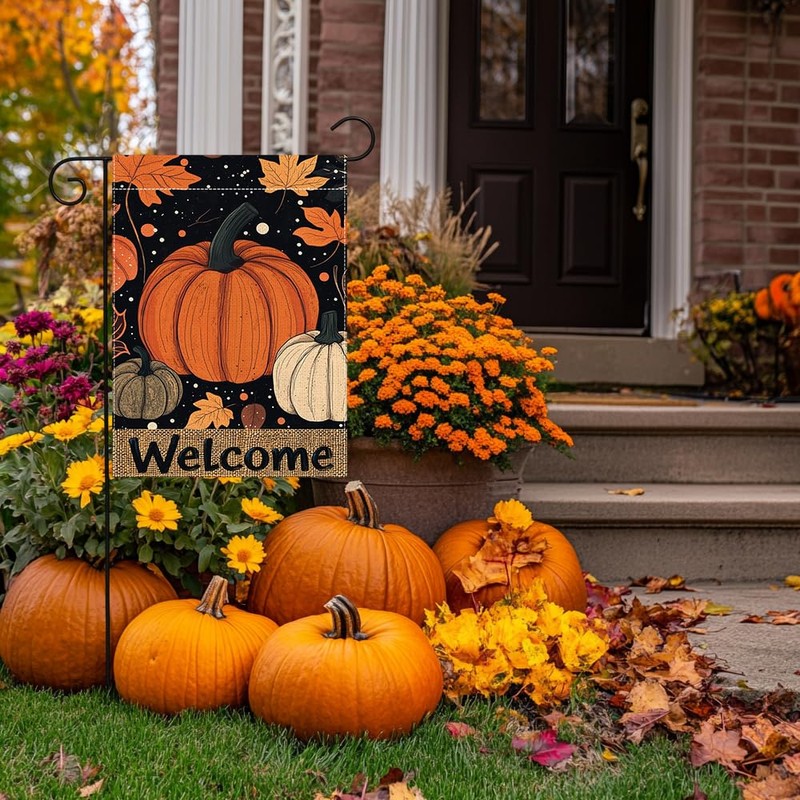 Fall Pumpkin Garden Flag 12x18 Inch, Double Sided Thanksgiving Yard