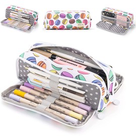 NEWUPZSI Pencil Case Girls Boys with 3 Compartments Large Pencil Case Girls Teenagers Pencil Case with 3 Compartments for Children Students Adults School Office Makeup Gift, macaron, Casual