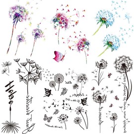 Dandelion Tattoos, 6-Sheet Fake Beautiful Dandelion Temporary Tattoos Realistic Flying Dandelion Birds Butterfly Fake Tattoos For Women Girls Hand Wrist Neck