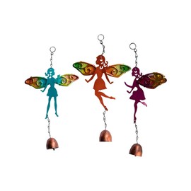 PMS 3 x Metal Fairy MulicolouredGlass Winged Hanging Wind Chimes Garden Home 150 x 290mm