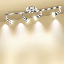 HURYEE Track Lighting Kit, Adjustable Track Arm 4 Head Foldable Ceiling Spot Light with GU10 Socket, Brush Nickel, Bulbs not Included