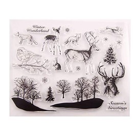 arriettycraft Merry Christmas Winter Wonderland Deer Elk Bird Snowflakes Clear Stamps for Cards Making Decoration and Scrapbooking Rubber Stamps for Craft-A1190