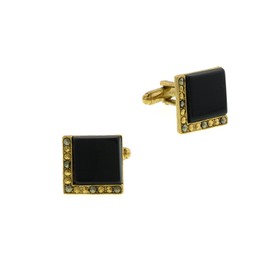 1928 Jewelry Unisex Gold Tone Black Onyx Square Cuff Links