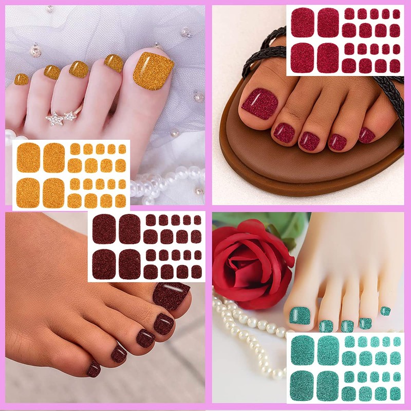 SILPECWEE 20 Sheets Toe Nail Polish Strips Glitter Solid Color
