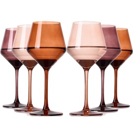 Venus Colored Wine Glasses Set of 6-17.5【Hand Blown】 Brown Wine Glasses with Tall Long Stems, Elegant Amber Melanin Colored Glassware - Unique Gifts for Wine Lovers-Wedding Gifts