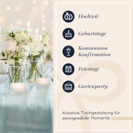 100%Mosel Muslin Decorative Fabric, Light Blue (48 cm x 5 m), 66 g/m², Very Thin Table Runner, Delicate Table Decoration for Birthdays & Weddings, Table Runner as Colourful Decoration for Special