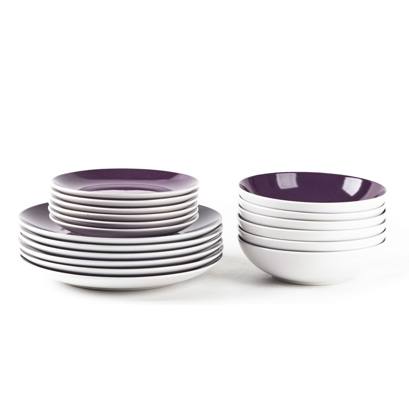 HomeVss, Stoneware Coupe Shape 18pc Dinnerware Set, Outside White +