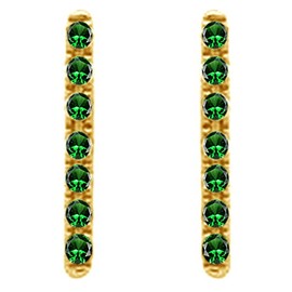 Round Cut Simulated Green Emerald Line Drop Earrings In 14K Yellow Gold Over Sterling Silver
