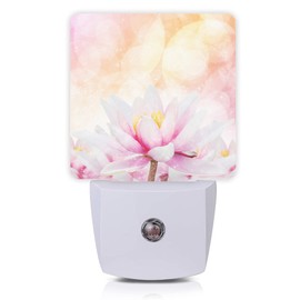 Smoaffly Pink Water Lily Lotus Night Light Plug-in LED Nightlights Auto Sensor Night Lamp Dusk-to-Dawn Lamp Home Decor for Nursery Children Girls Boys