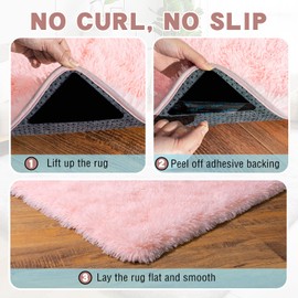 AAFKK Pink Area Rug for Bedroom, 3x5 Rugs for Living Room Nursery Kids Room Dorm Home Decor Aesthetic, Fluffy Shaggy Rug with 4 Anti-Slip Carpet Tapes