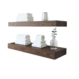 Rustic Floating Wall Shelves, Solid Wood, Made in The USA, Set of 2 Shelves for Bathroom, Bedroom, Living Room, Kitchen, Farmhouse, Multiple Sizes and Colors Available (Dark Rustic, 16" Inches)