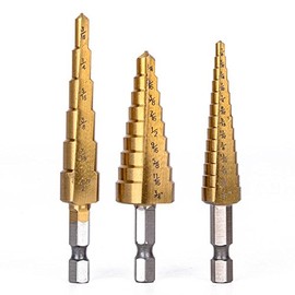 3Pcs/Set High Speed Steel Titanium Step Drill Bit Set with Pouch Impact Driver Compatible 28 (1/8-3/4'')