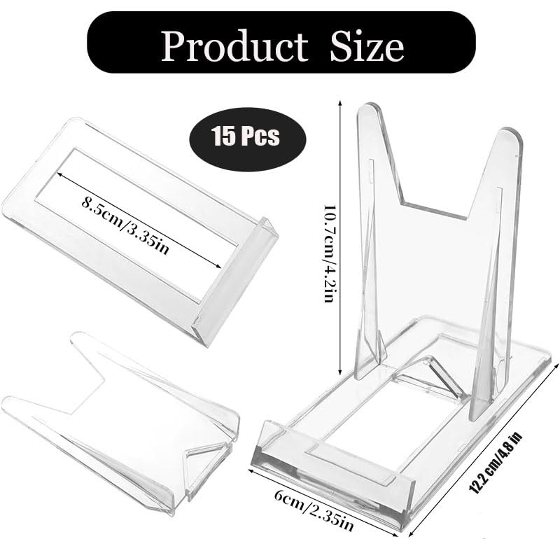 15 Pieces Clear Plastic Plate Stands,Adjustable Clear Acrylic Plastic Display
