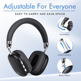 AYI Premium Wireless Bluetooth Headset Over Ear Headphones with Microphone HiFi Stereo Sound Foldable Rechargeable Game Headphone Compatible with Smartphone/TV/pad/Laptop- B36 Black