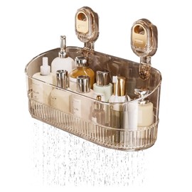 SonoYU Vacuum Shower Caddy Suction Cup Shelf,2025 New No-Drilling Removable Waterproof Bathroom Organizer Rack, Hanging Wall Shower Organizer for Shampoo Conditioner Razors Soap (Transparent Gold)