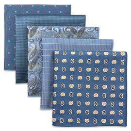 S&W SHLAX & WING Men's Pocket Square, 12.6 inches (32 cm), Set of 5, Formal Handkerchief, Suit, Wedding, Tuxedo, Various Colors and Patterns, Set5-6