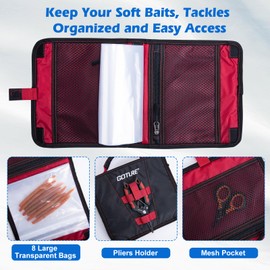 Goture 3-in-1 Fishing Tackle Binder Combo, Fishing Reel Case, 2Pcs Adjustable Velcro Rod Straps, Soft Lure Storage Bag with 8 Clear PVC Sleeves, Pole Fishing Accessories for Saltwater Freshwater B